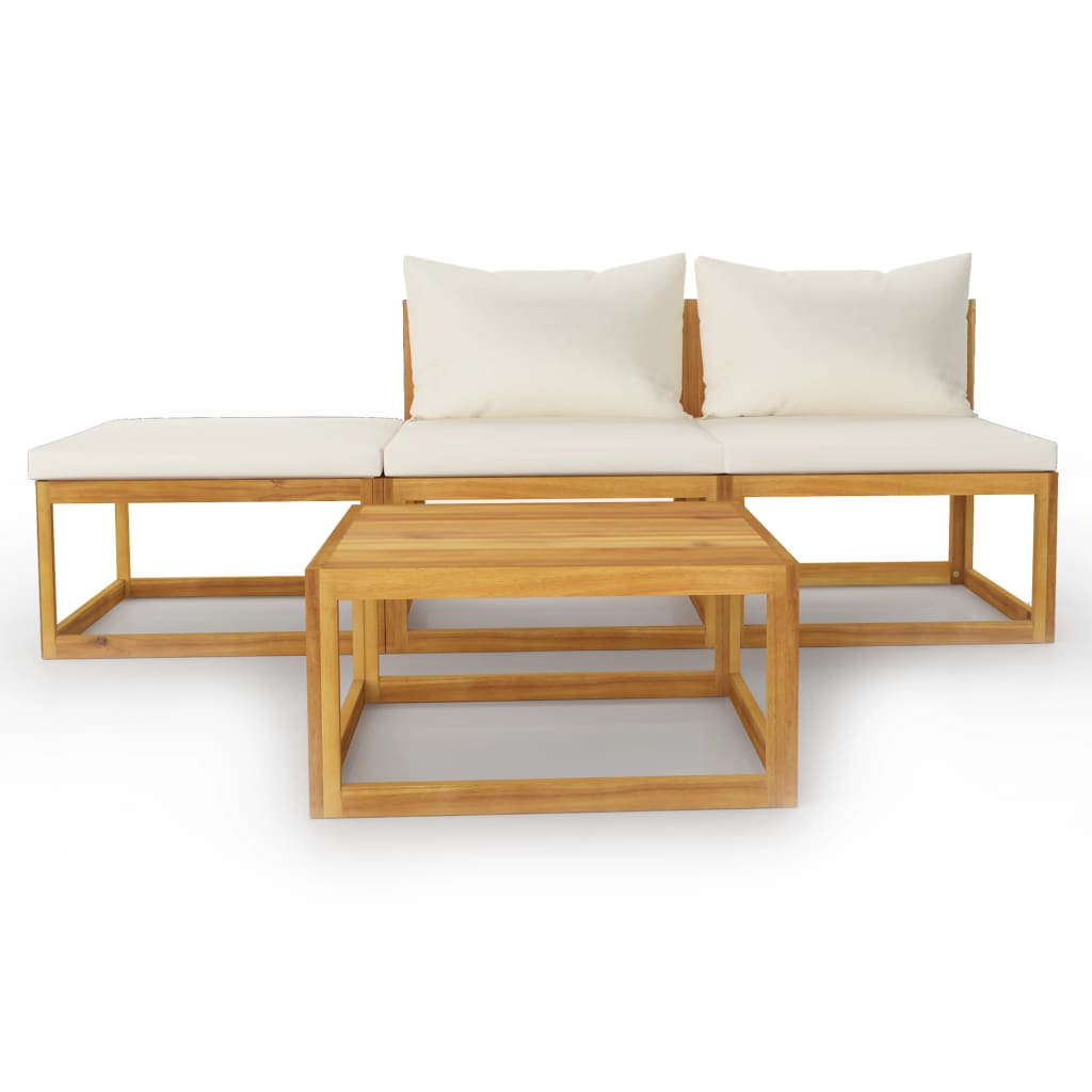 4 Piece Garden Lounge Set with Cushion Cream Solid Acacia Wood - Newstart Furniture