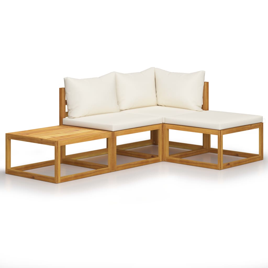 4 Piece Garden Lounge Set with Cushion Cream Solid Acacia Wood - Newstart Furniture