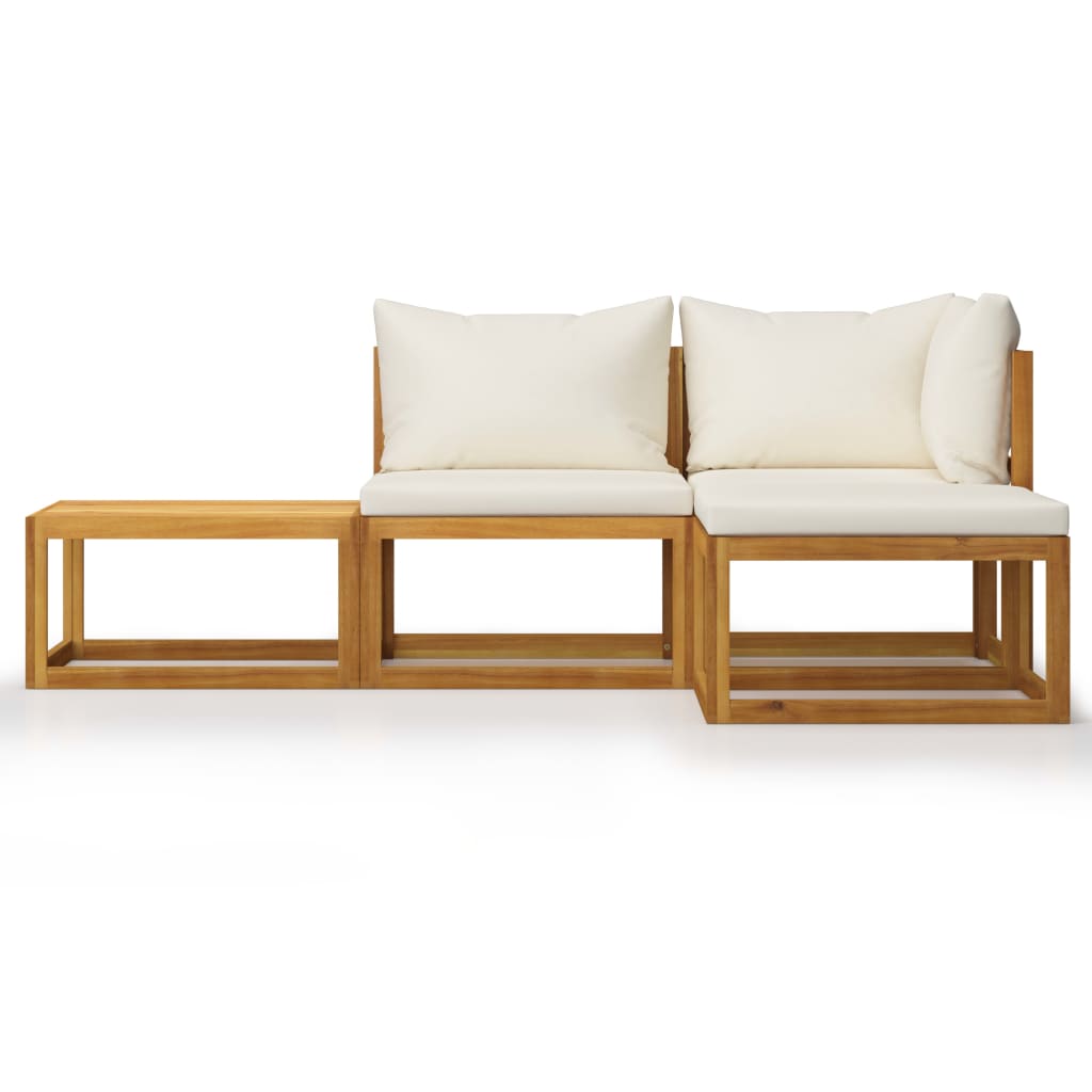 4 Piece Garden Lounge Set with Cushion Cream Solid Acacia Wood - Newstart Furniture