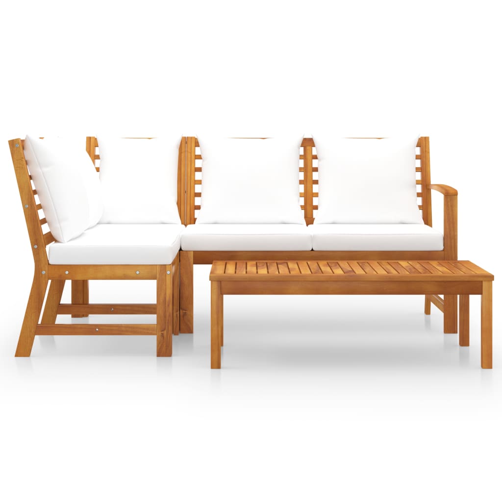 4 Piece Garden Lounge Set with Cushion Cream Solid Acacia Wood - Newstart Furniture