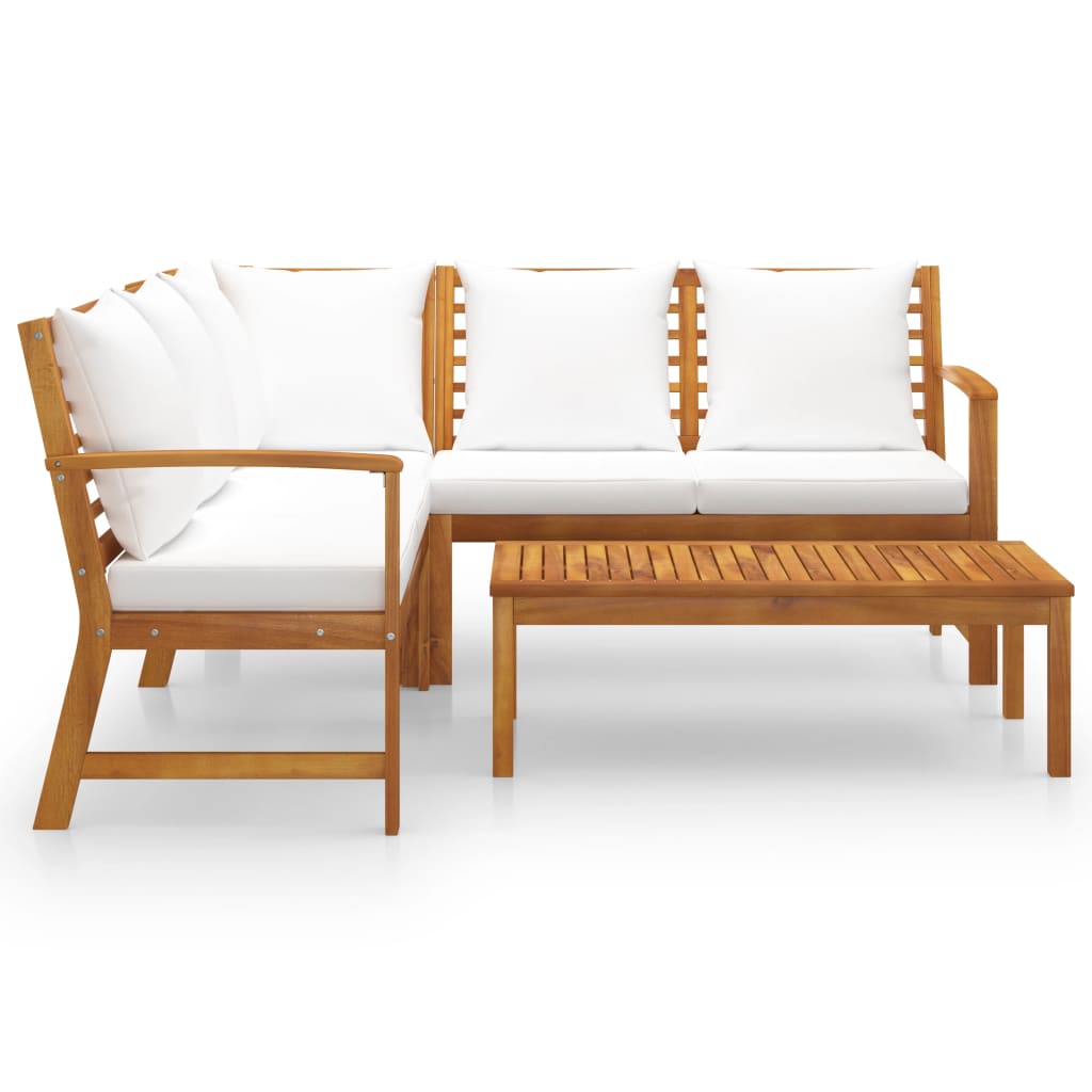 4 Piece Garden Lounge Set with Cushion Cream Solid Acacia Wood - Newstart Furniture