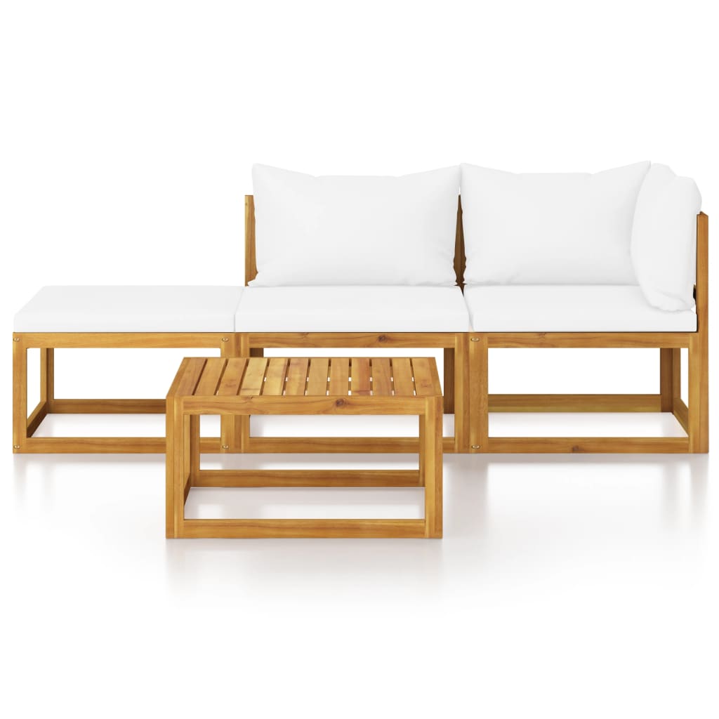 4 Piece Garden Lounge Set with Cushion Cream Solid Acacia Wood - Newstart Furniture