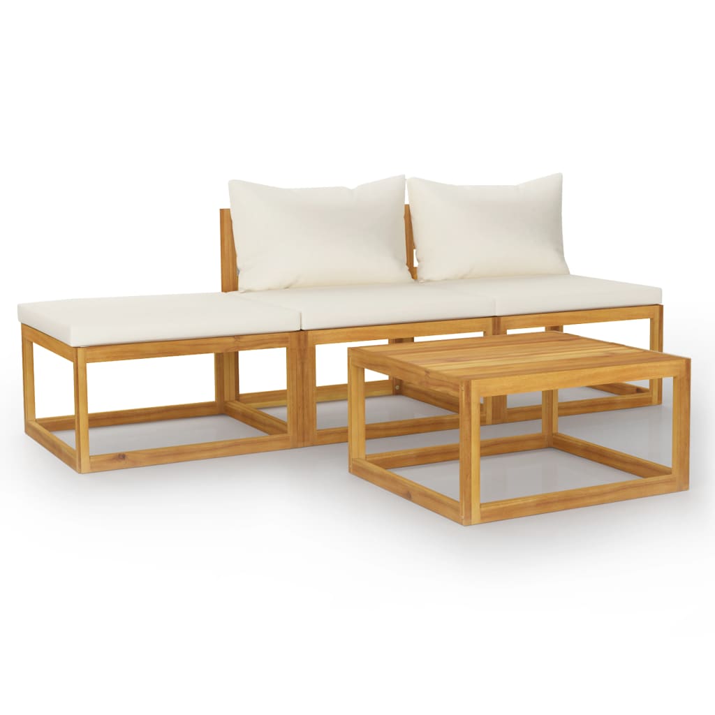 4 Piece Garden Lounge Set with Cushion Cream Solid Acacia Wood - Newstart Furniture