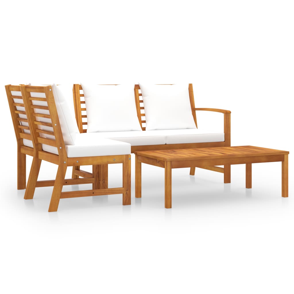 4 Piece Garden Lounge Set with Cushion Cream Solid Acacia Wood - Newstart Furniture