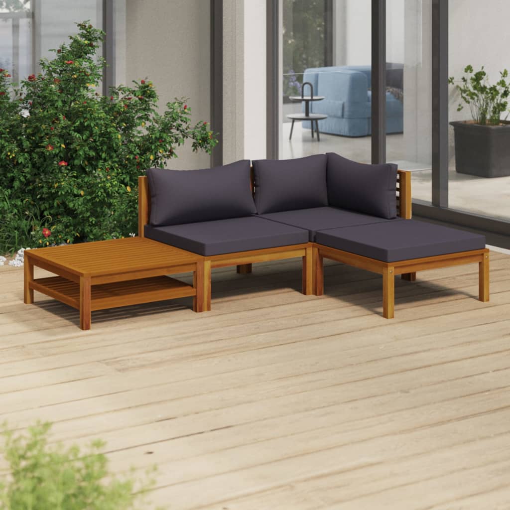 4 Piece Garden Lounge Set with Cushion Solid Acacia Wood - Newstart Furniture