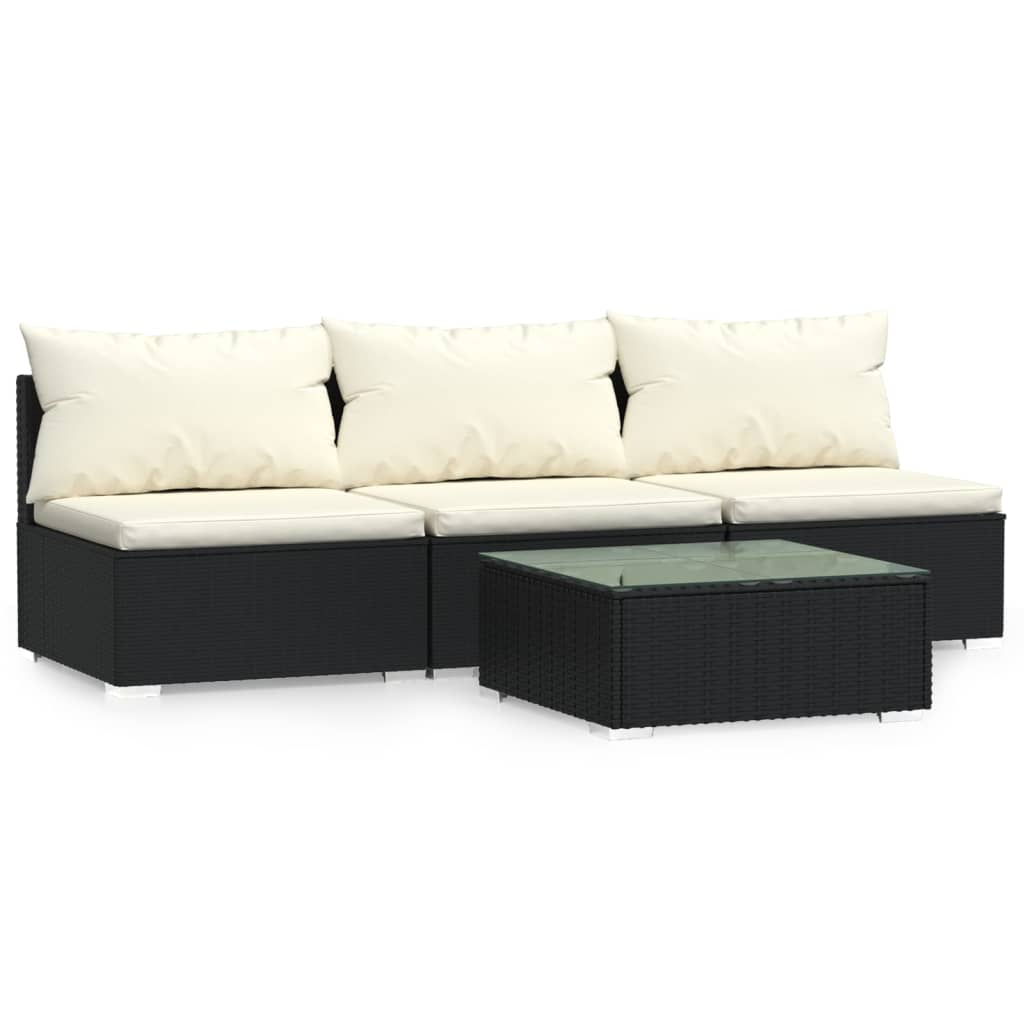 4 Piece Garden Lounge Set with Cushions Black Poly Rattan - Newstart Furniture