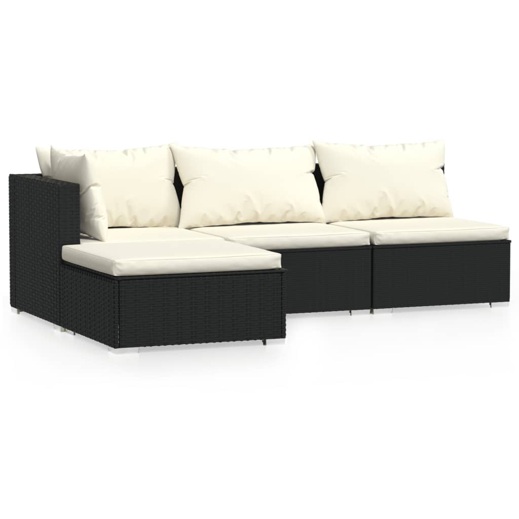 4 Piece Garden Lounge Set with Cushions Black Poly Rattan - Newstart Furniture