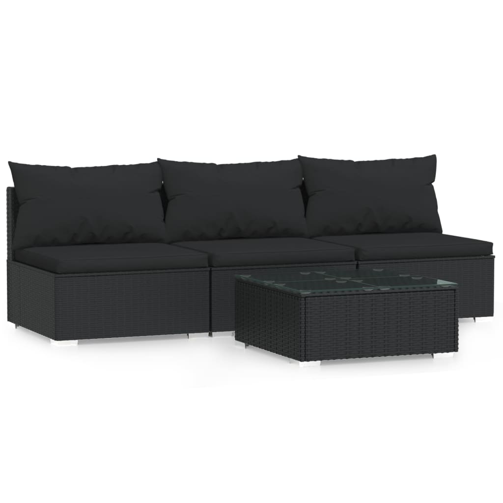 4 Piece Garden Lounge Set with Cushions Black Poly Rattan - Newstart Furniture
