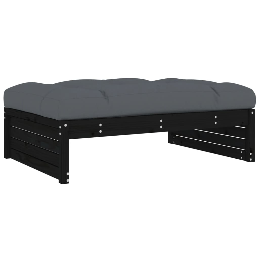 4 Piece Garden Lounge Set with Cushions Black Solid Wood - Newstart Furniture
