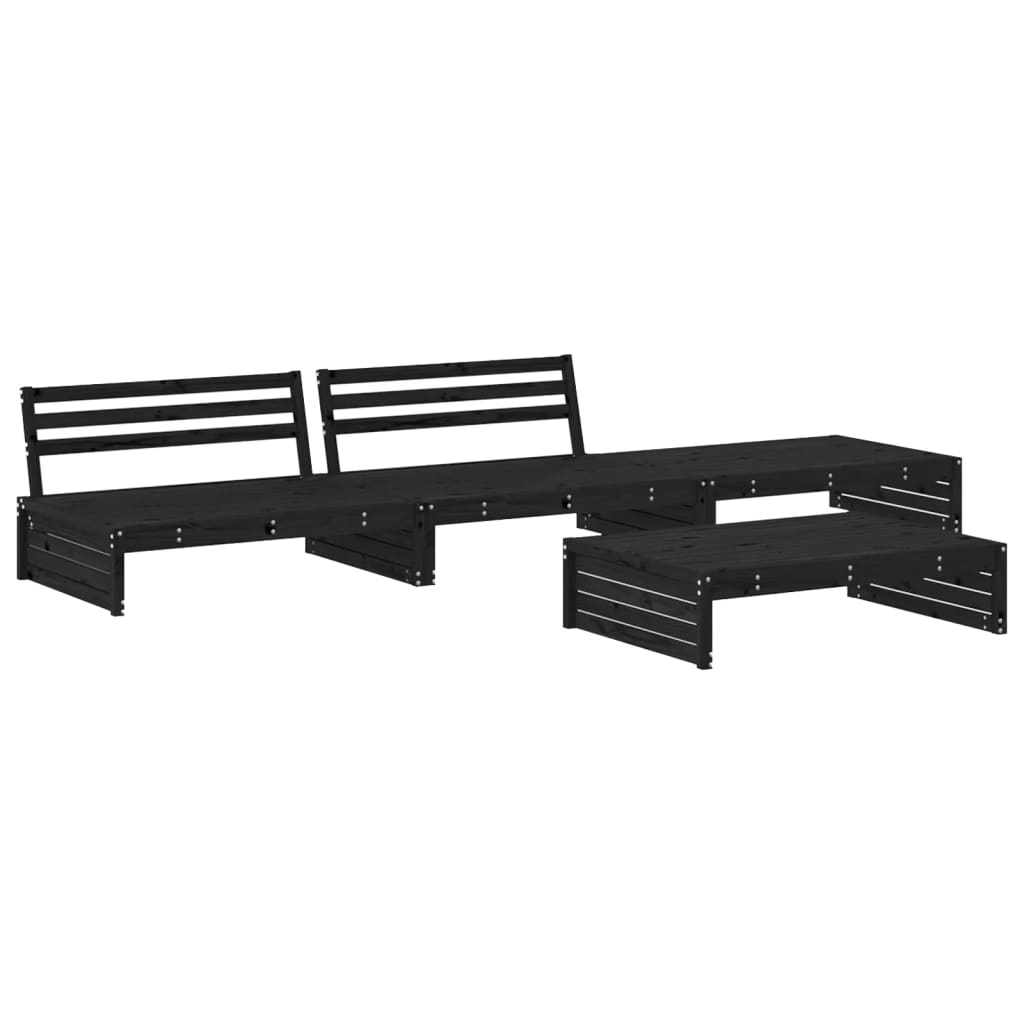 4 Piece Garden Lounge Set with Cushions Black Solid Wood - Newstart Furniture
