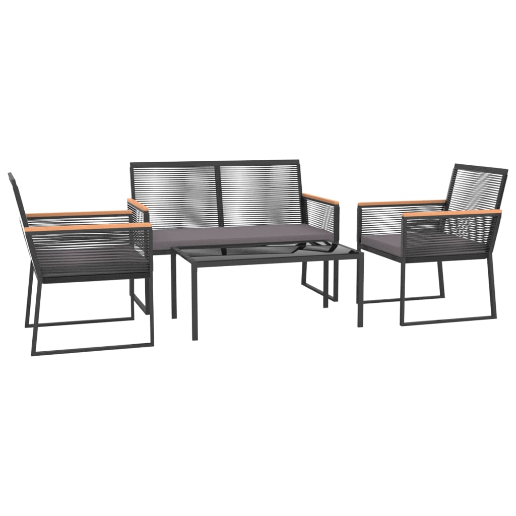 4 Piece Garden Lounge Set with Cushions Black Steel - Newstart Furniture