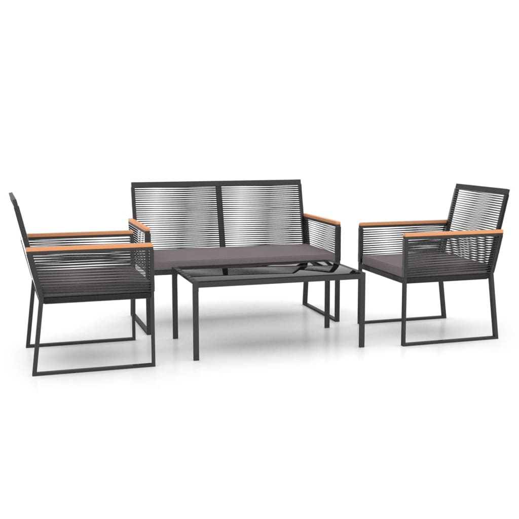4 Piece Garden Lounge Set with Cushions Black Steel - Newstart Furniture