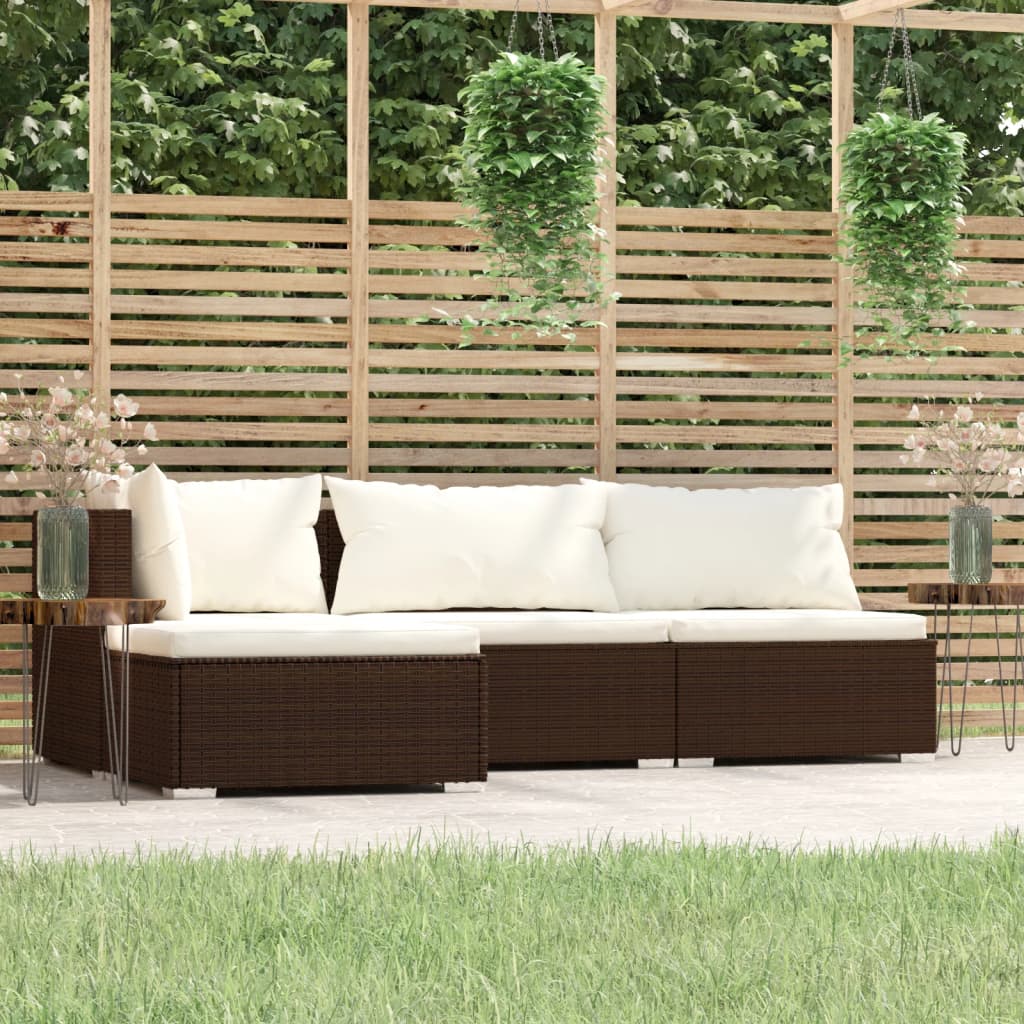 4 Piece Garden Lounge Set with Cushions Brown Poly Rattan - Newstart Furniture