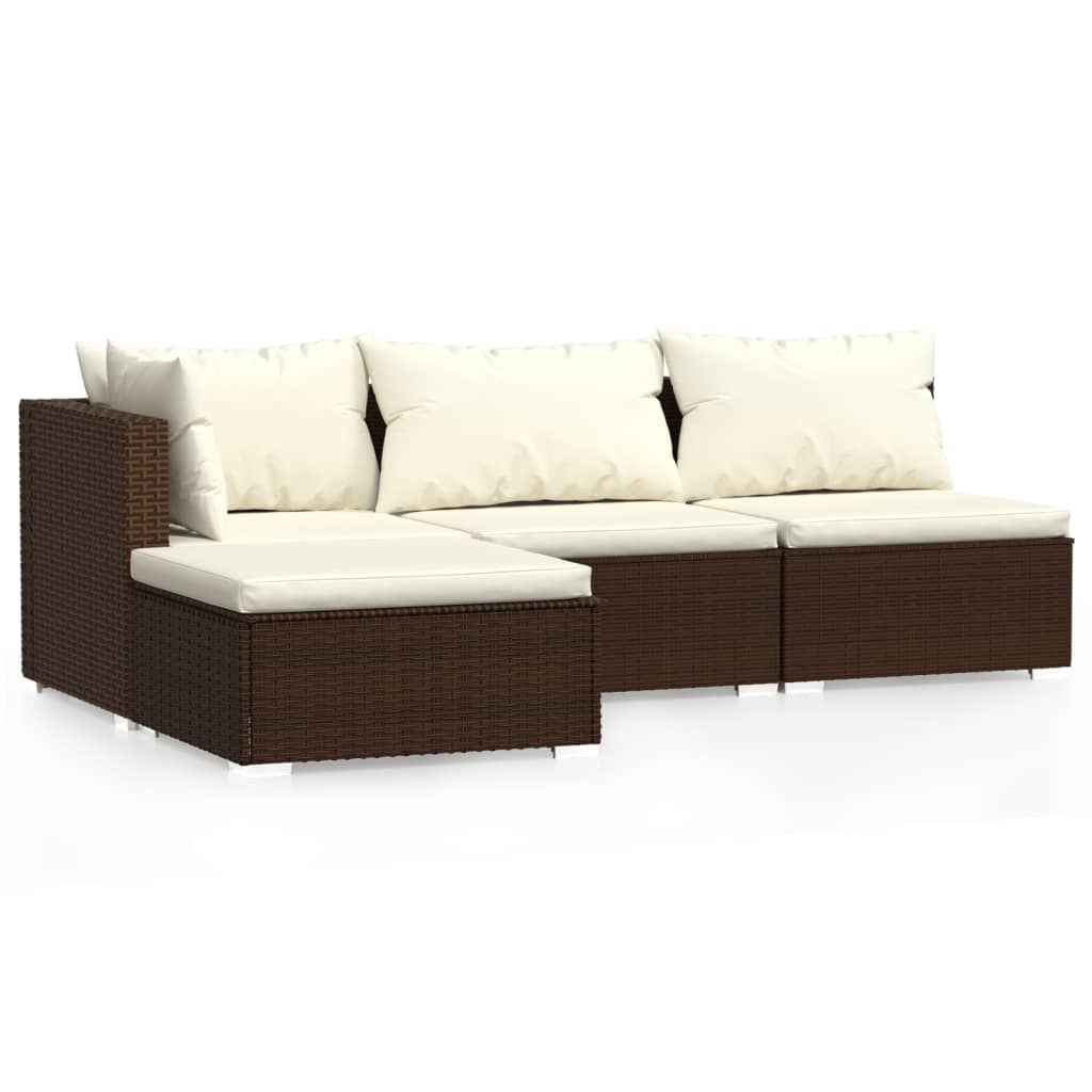 4 Piece Garden Lounge Set with Cushions Brown Poly Rattan - Newstart Furniture