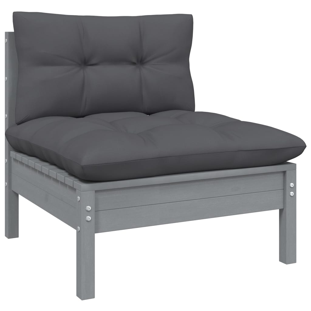 4 Piece Garden Lounge Set with Cushions Grey Pinewood - Newstart Furniture