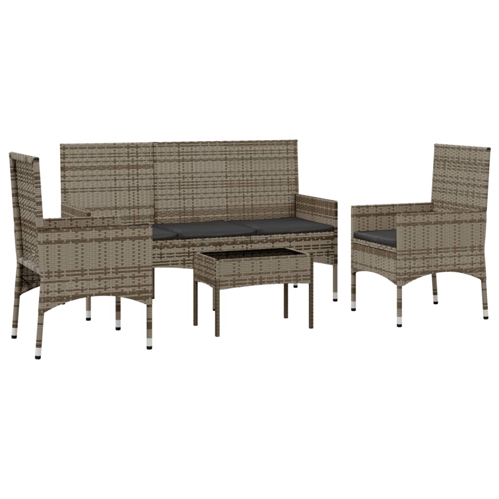 4 Piece Garden Lounge Set with Cushions Grey Poly Rattan - Newstart Furniture