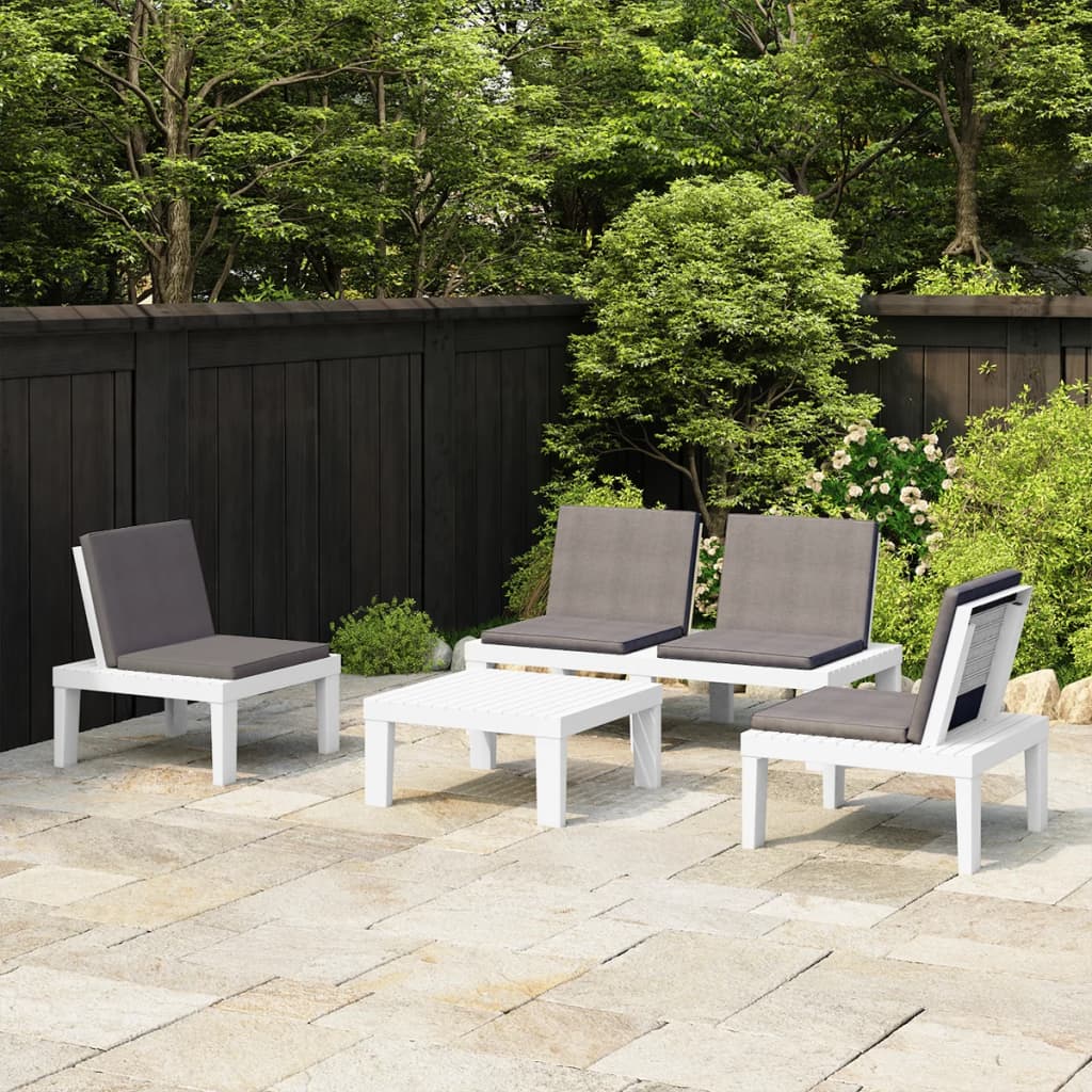 4 Piece Garden Lounge Set with Cushions Plastic White - Newstart Furniture