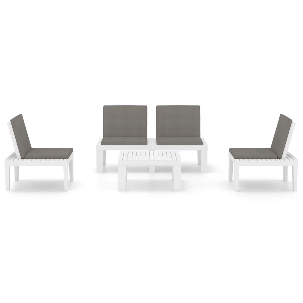 4 Piece Garden Lounge Set with Cushions Plastic White - Newstart Furniture