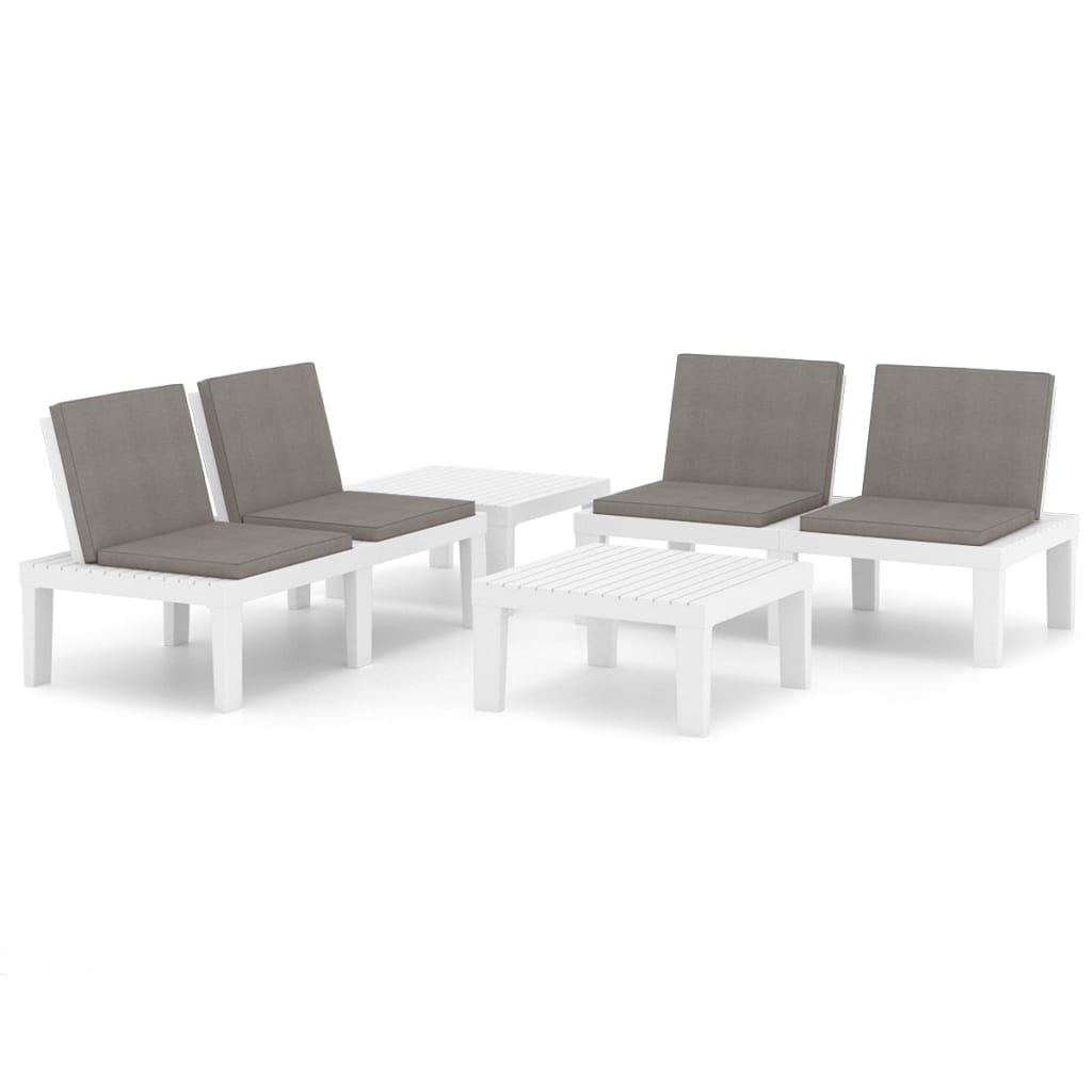 4 Piece Garden Lounge Set with Cushions Plastic White - Newstart Furniture