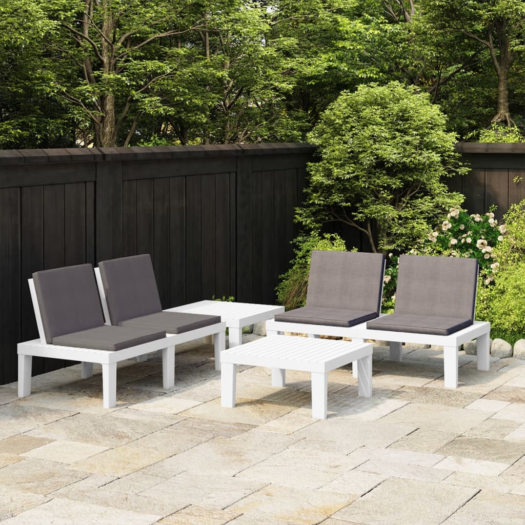 4 Piece Garden Lounge Set with Cushions Plastic White - Newstart Furniture