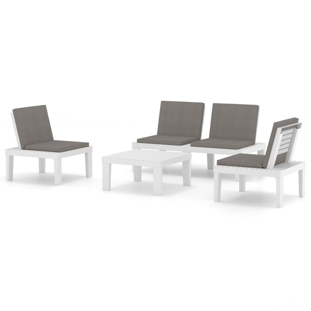 4 Piece Garden Lounge Set with Cushions Plastic White - Newstart Furniture