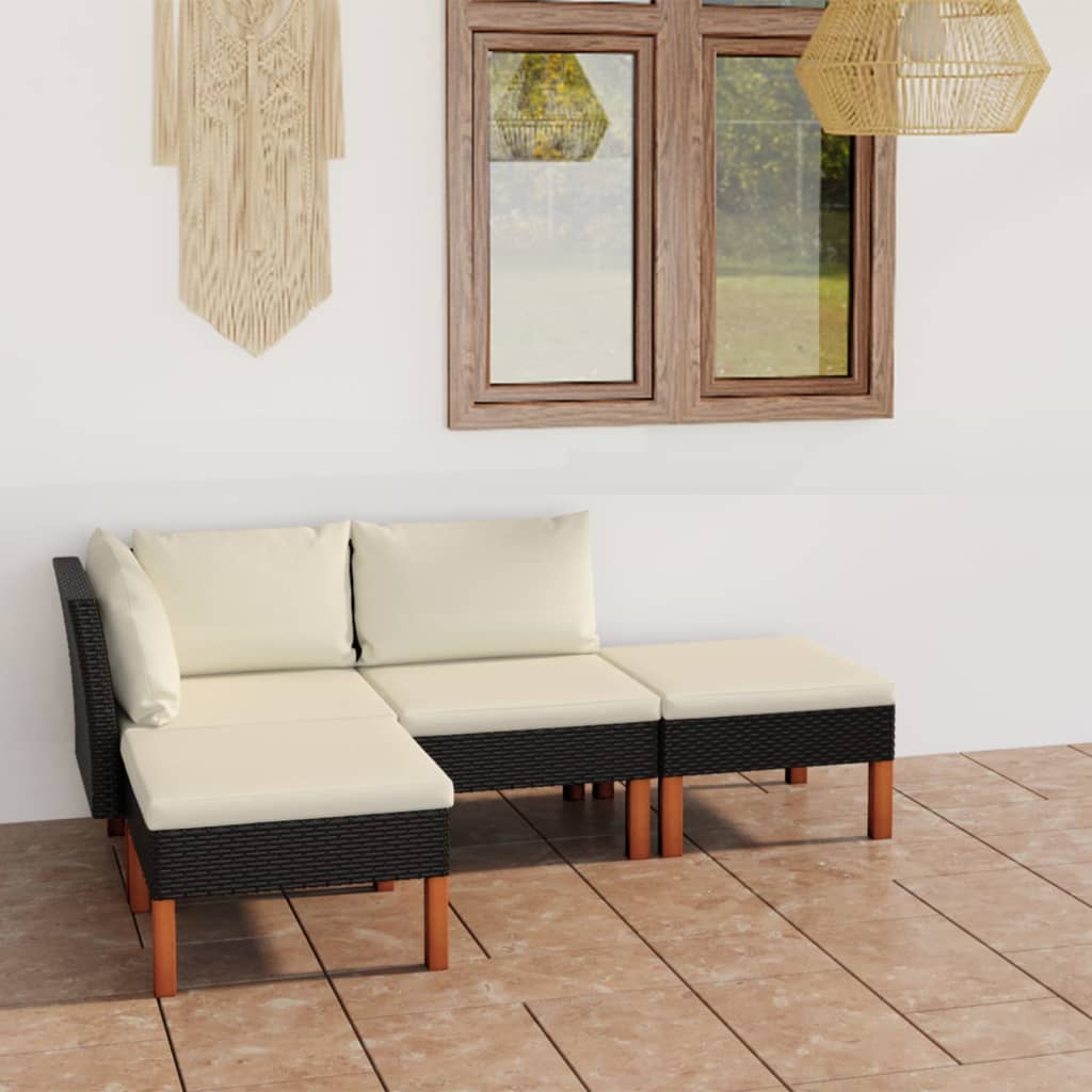 4 Piece Garden Lounge Set with Cushions Poly Rattan Black - Newstart Furniture