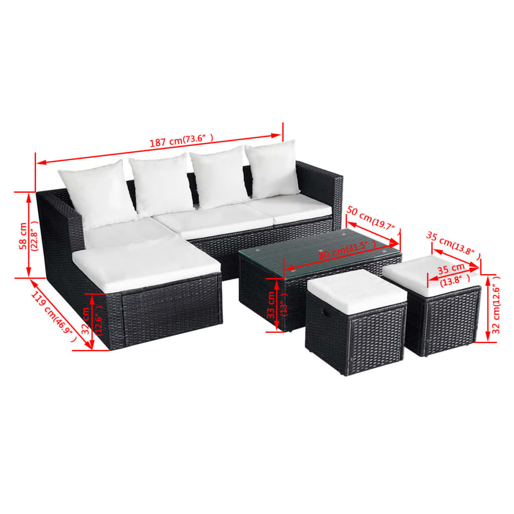 4 Piece Garden Lounge Set with Cushions Poly Rattan Black - Newstart Furniture