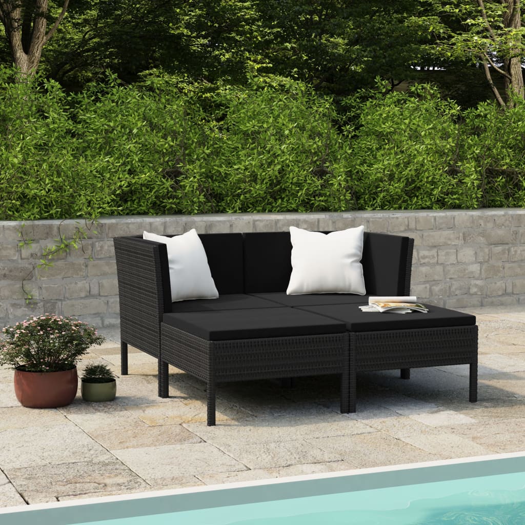 4 Piece Garden Lounge Set with Cushions Poly Rattan Black - Newstart Furniture