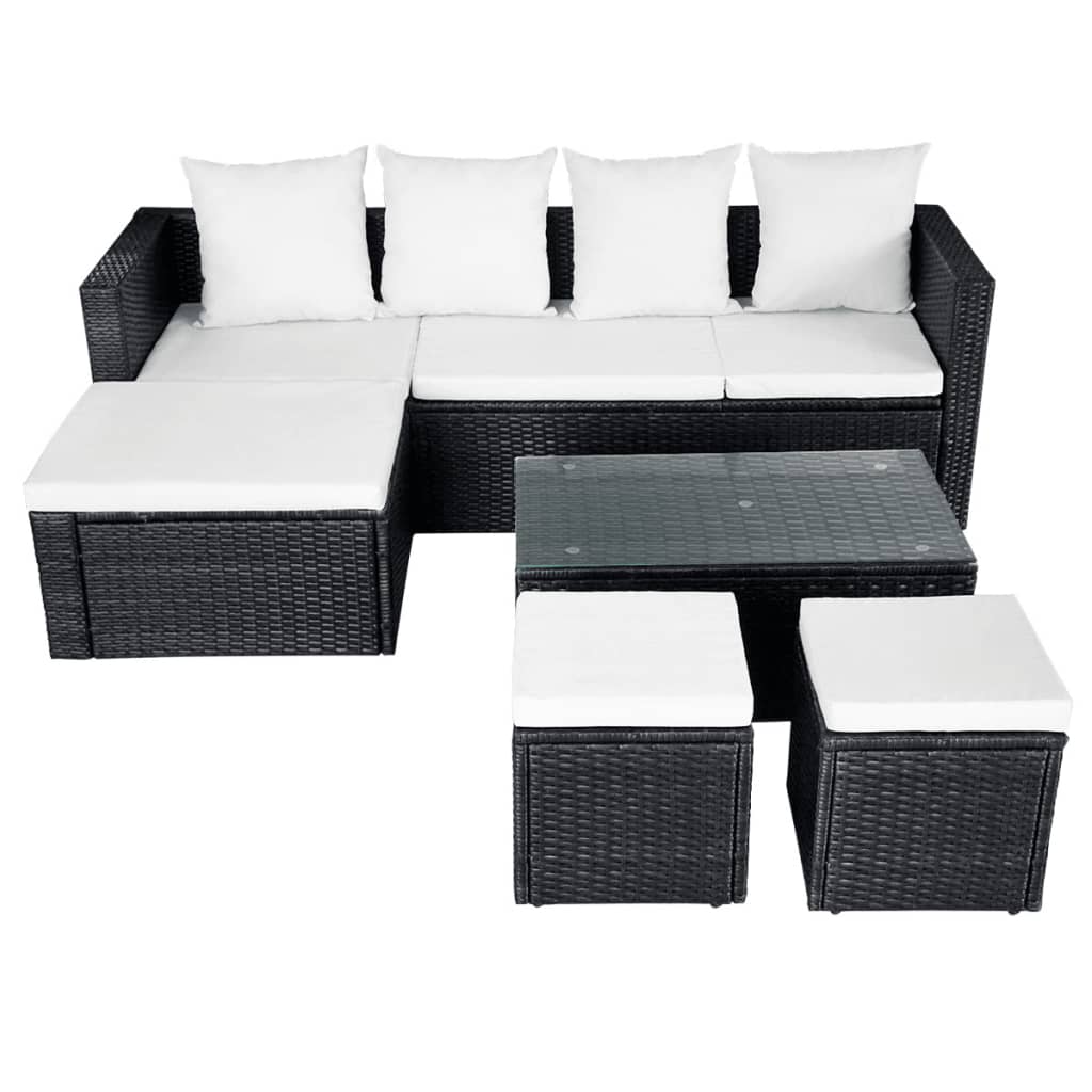 4 Piece Garden Lounge Set with Cushions Poly Rattan Black - Newstart Furniture