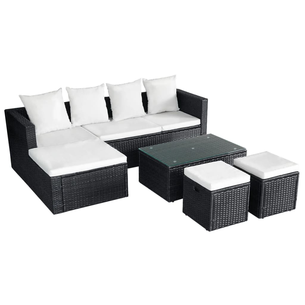 4 Piece Garden Lounge Set with Cushions Poly Rattan Black - Newstart Furniture