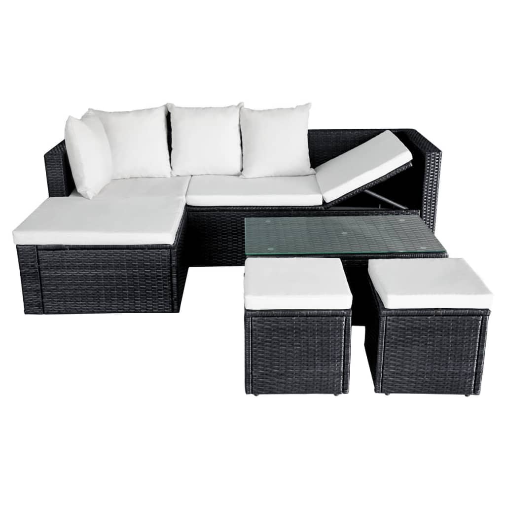 4 Piece Garden Lounge Set with Cushions Poly Rattan Black - Newstart Furniture