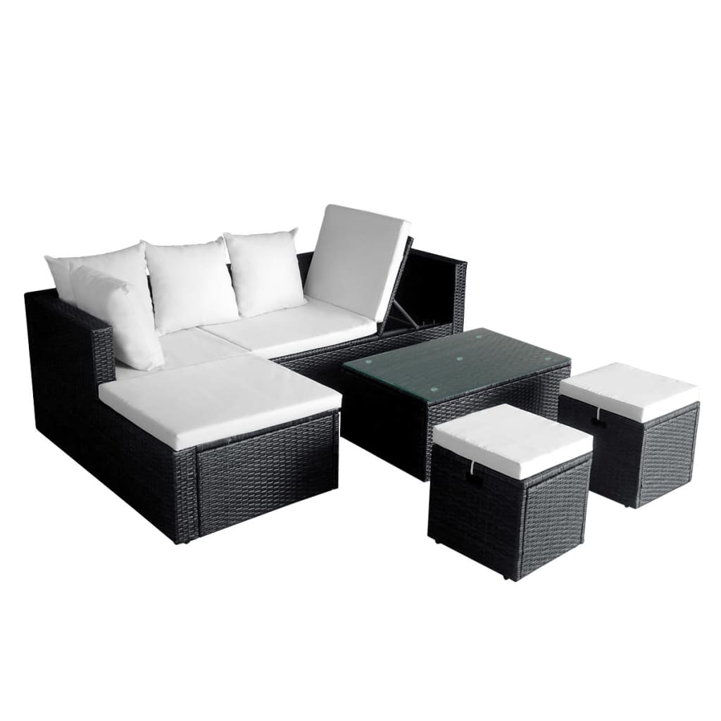 4 Piece Garden Lounge Set with Cushions Poly Rattan Black - Newstart Furniture