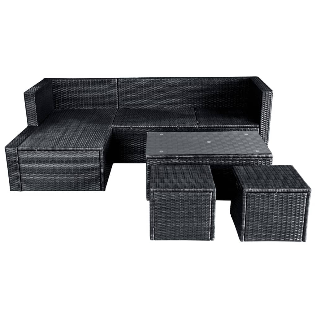 4 Piece Garden Lounge Set with Cushions Poly Rattan Black - Newstart Furniture