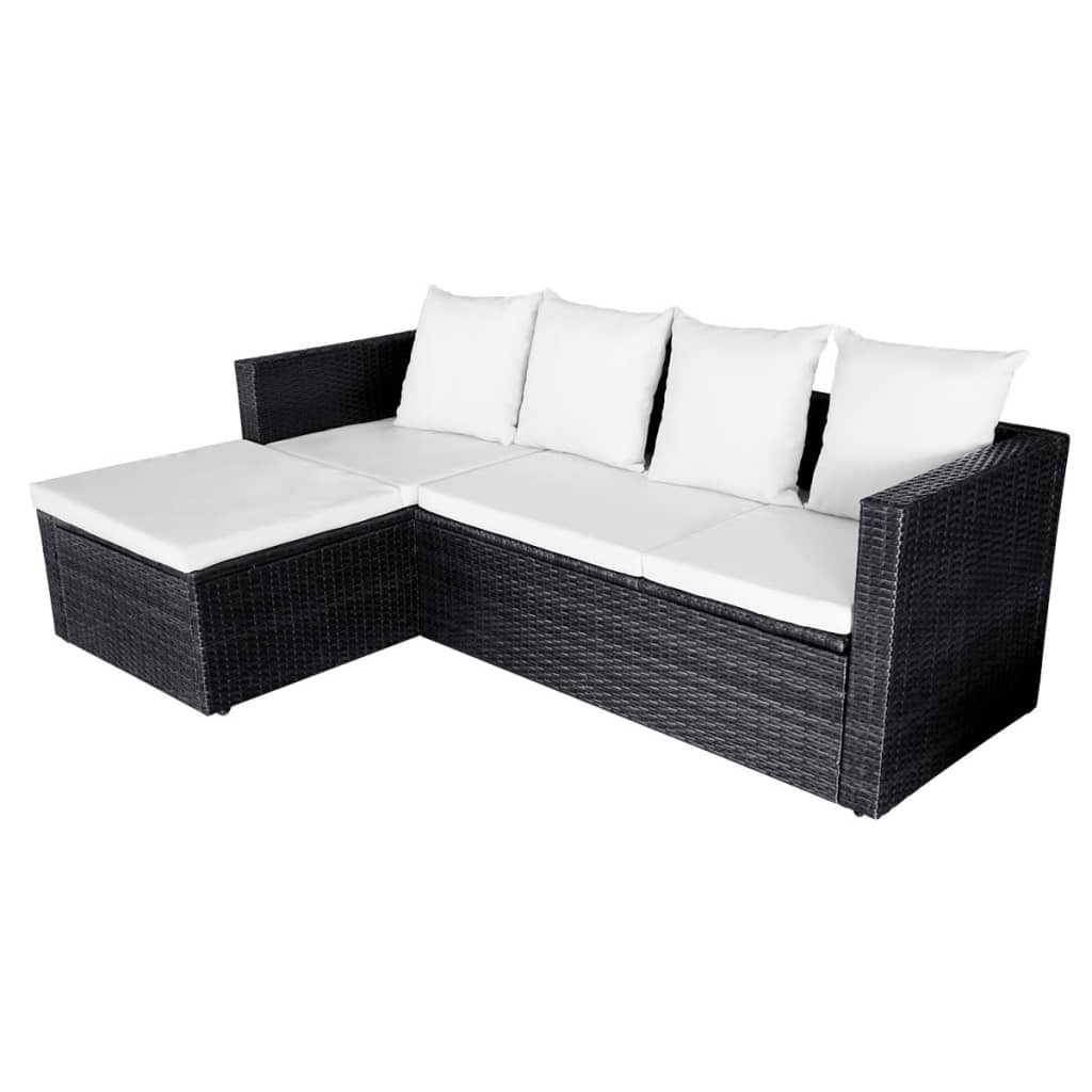 4 Piece Garden Lounge Set with Cushions Poly Rattan Black - Newstart Furniture