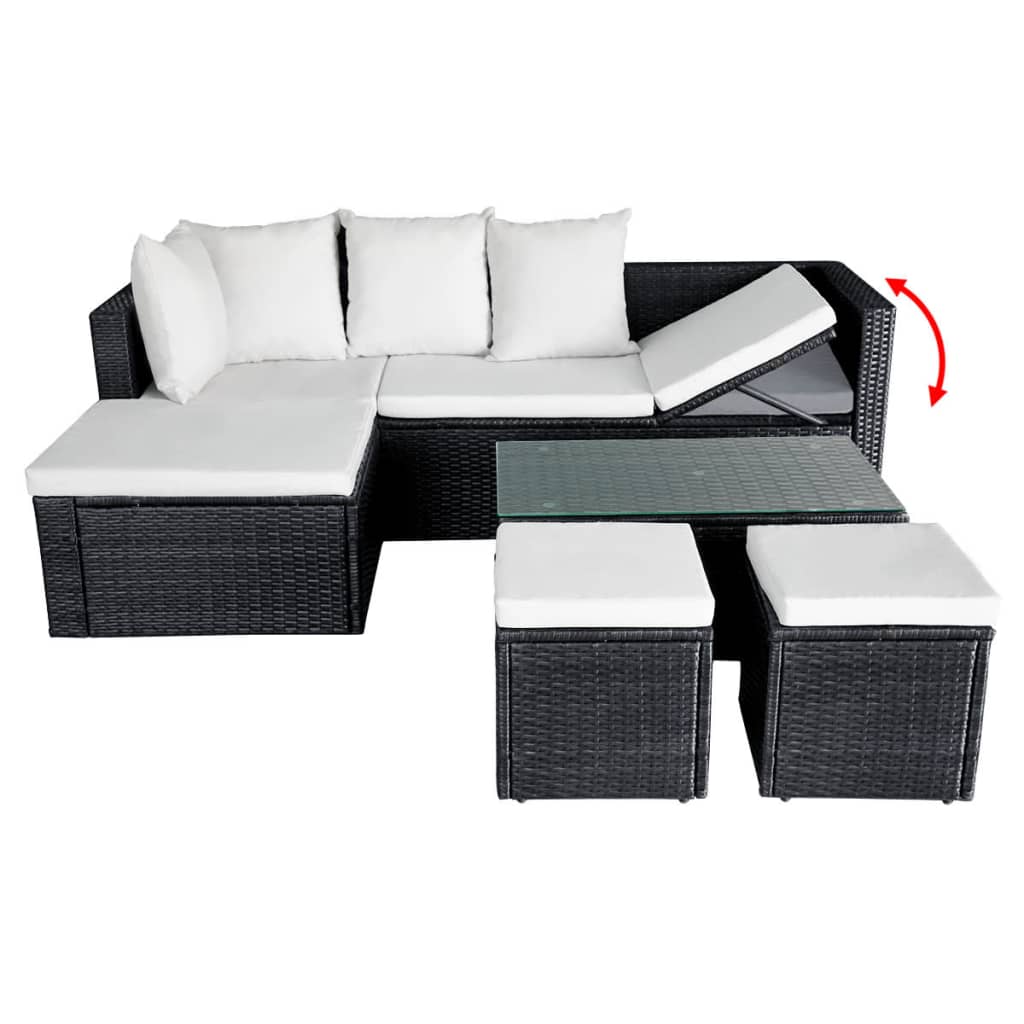 4 Piece Garden Lounge Set with Cushions Poly Rattan Black - Newstart Furniture