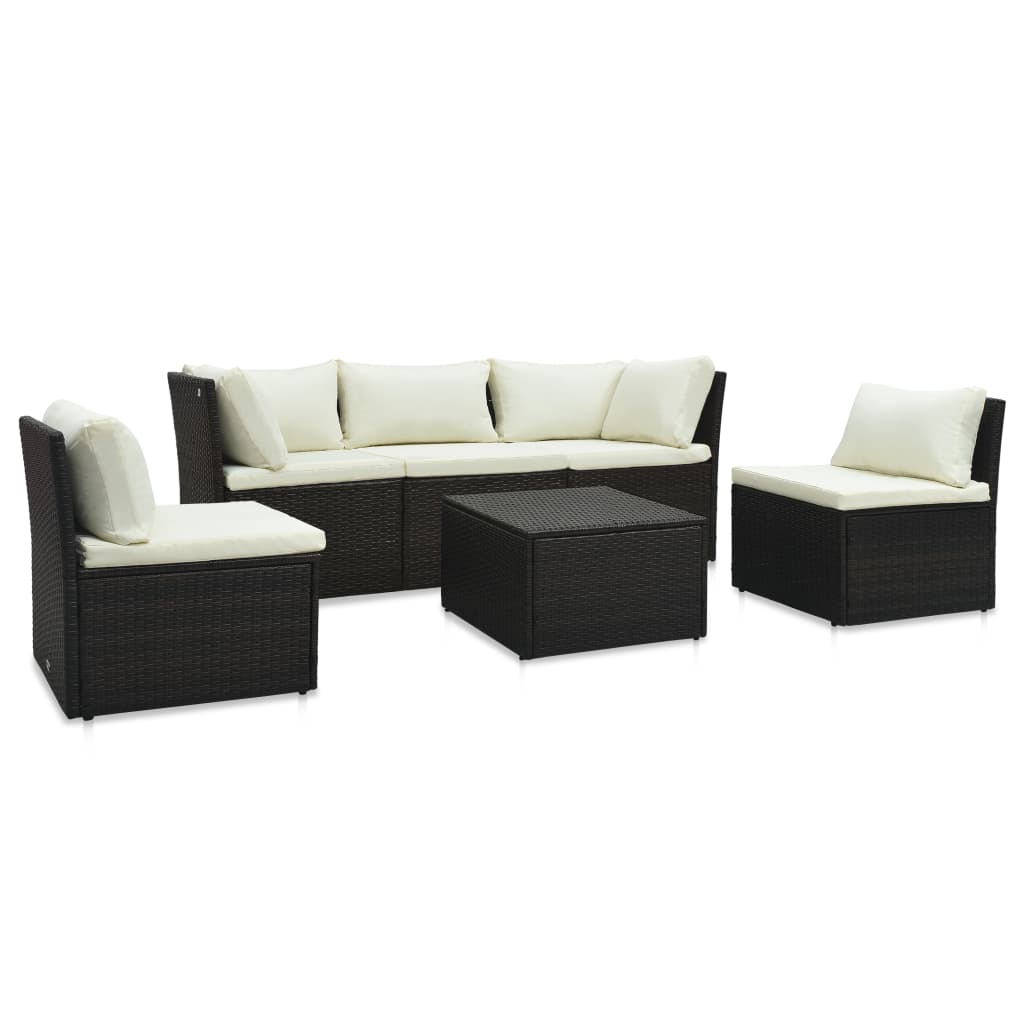 4 Piece Garden Lounge Set with Cushions Poly Rattan Brown - Newstart Furniture