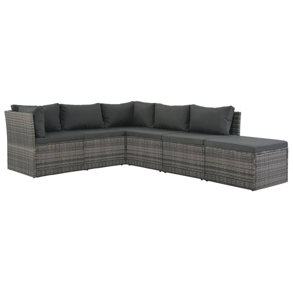 4 Piece Garden Lounge Set with Cushions Poly Rattan Grey - Newstart Furniture