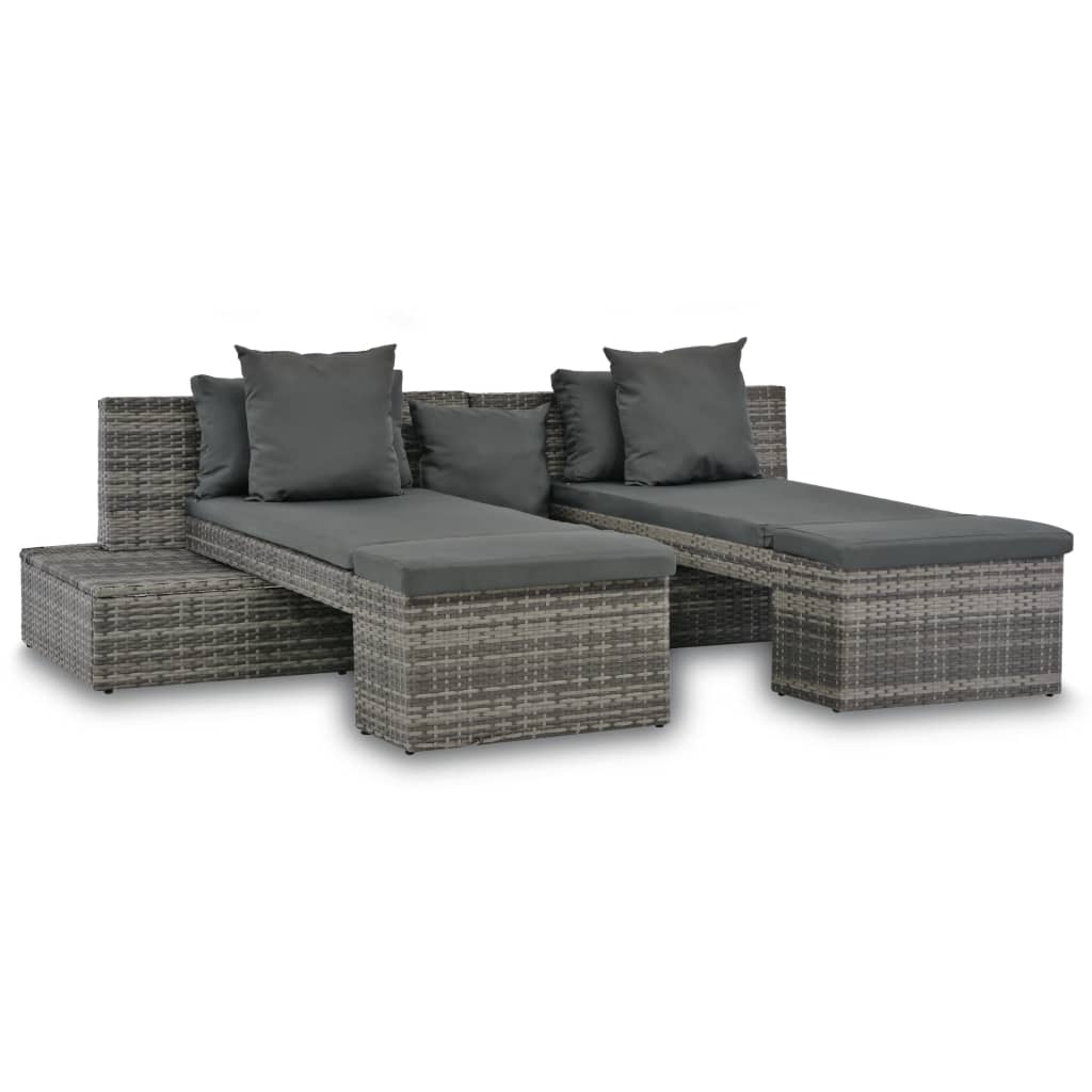 4 Piece Garden Lounge Set with Cushions Poly Rattan Grey - Newstart Furniture