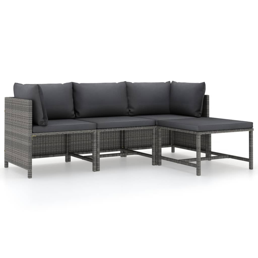 4 Piece Garden Lounge Set with Cushions Poly Rattan Grey - Newstart Furniture