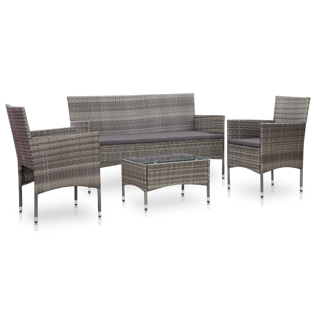 4 Piece Garden Lounge Set With Cushions Poly Rattan Grey - Newstart Furniture