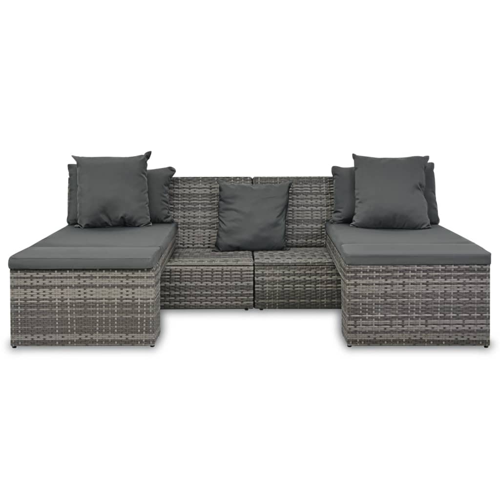 4 Piece Garden Lounge Set with Cushions Poly Rattan Grey - Newstart Furniture