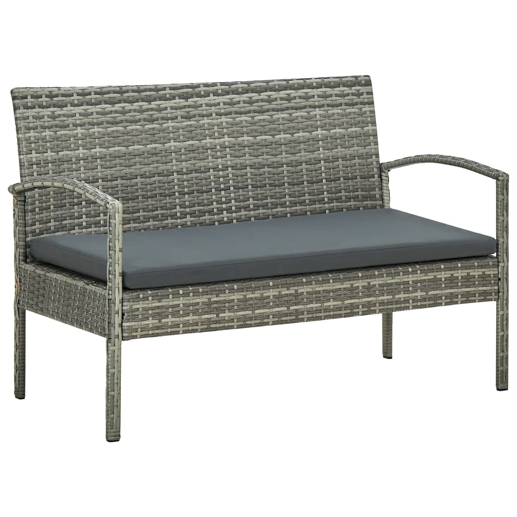4 Piece Garden Lounge Set with Cushions Poly Rattan Grey - Newstart Furniture