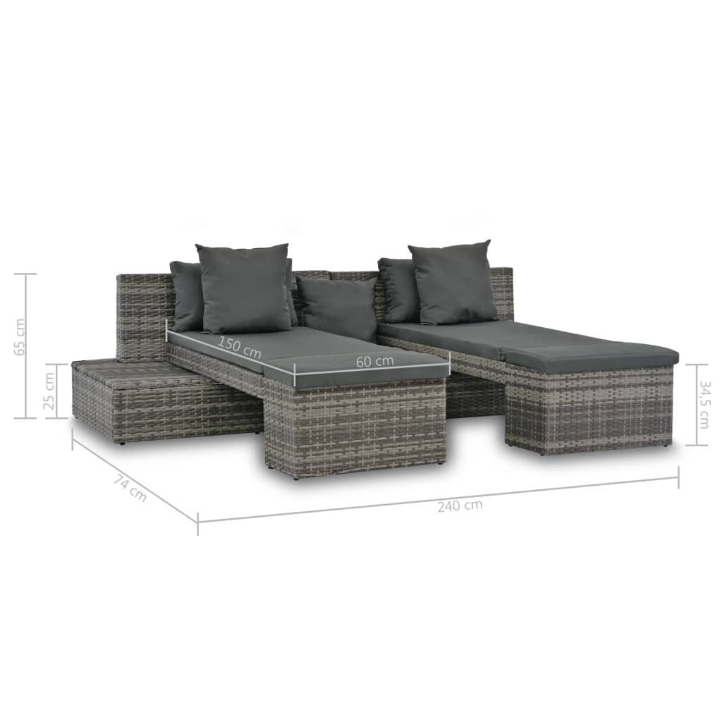 4 Piece Garden Lounge Set with Cushions Poly Rattan Grey - Newstart Furniture