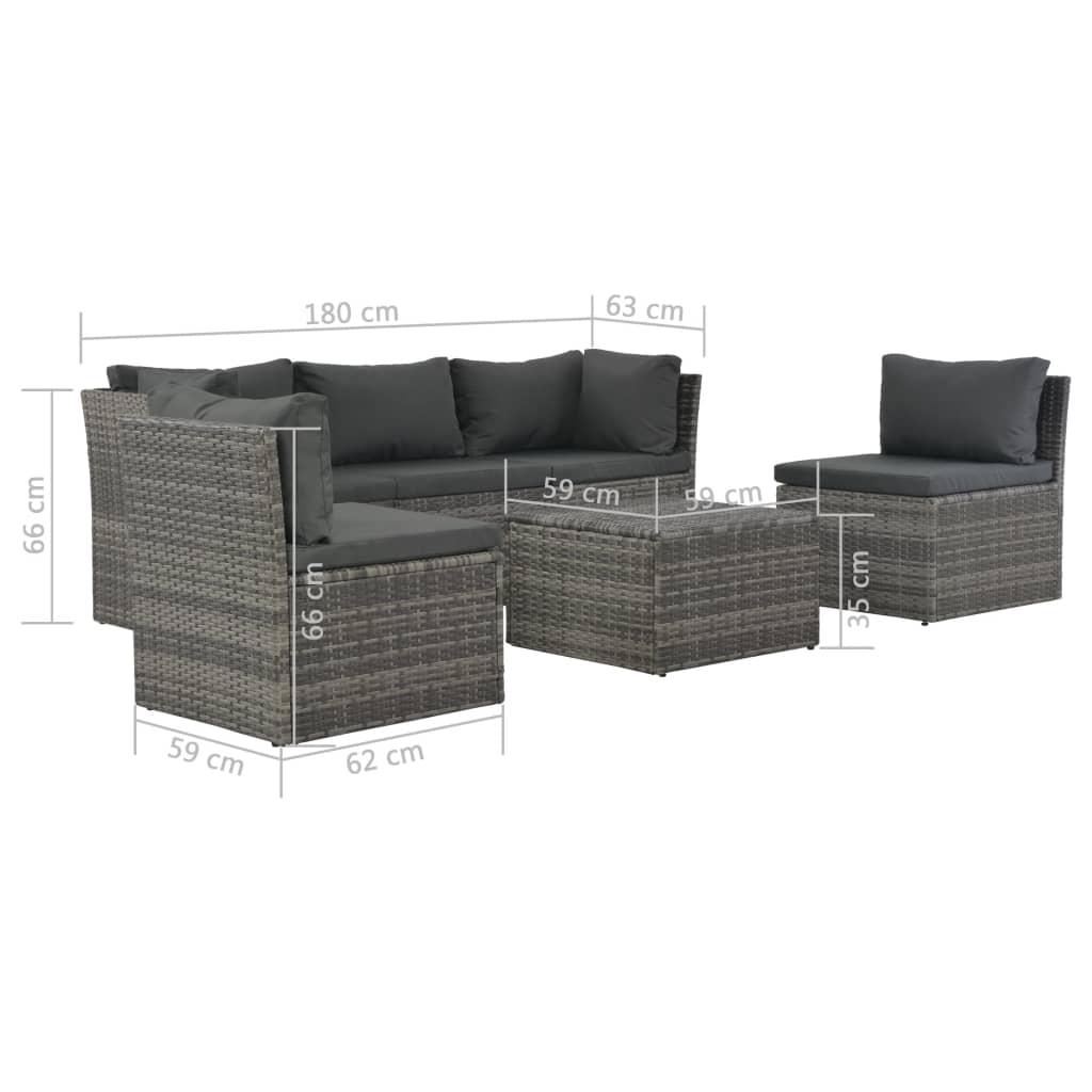 4 Piece Garden Lounge Set with Cushions Poly Rattan Grey - Newstart Furniture