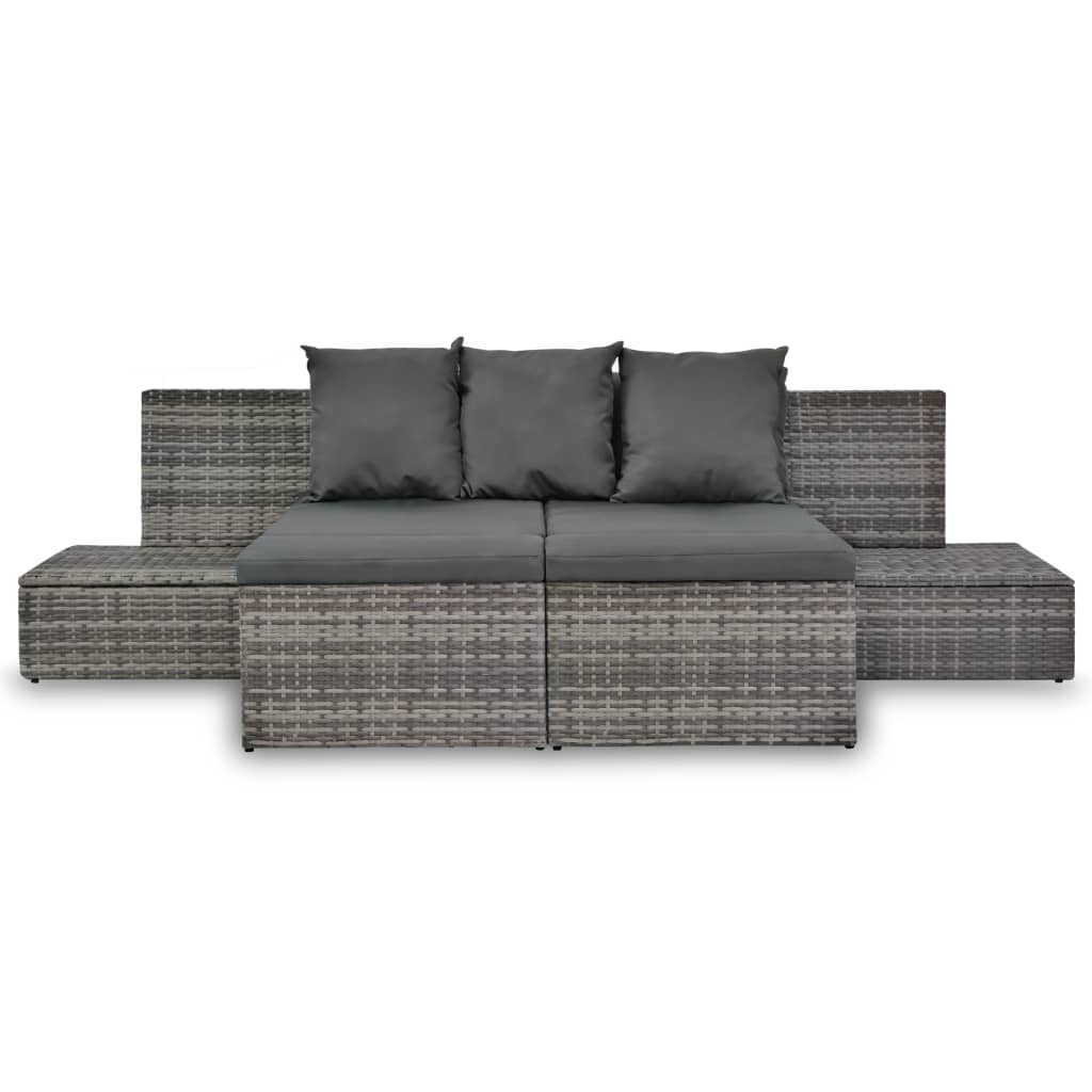 4 Piece Garden Lounge Set with Cushions Poly Rattan Grey - Newstart Furniture