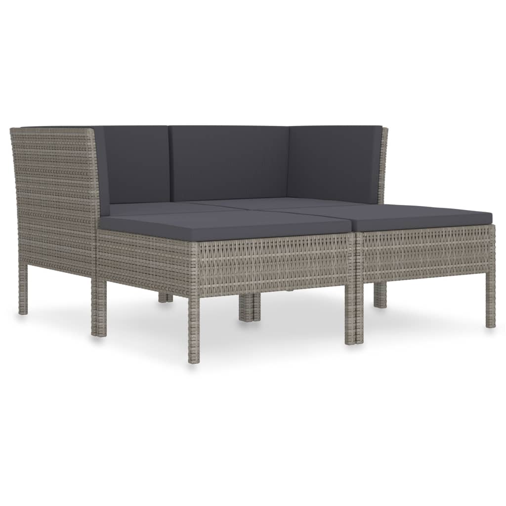 4 Piece Garden Lounge Set with Cushions Poly Rattan Grey - Newstart Furniture