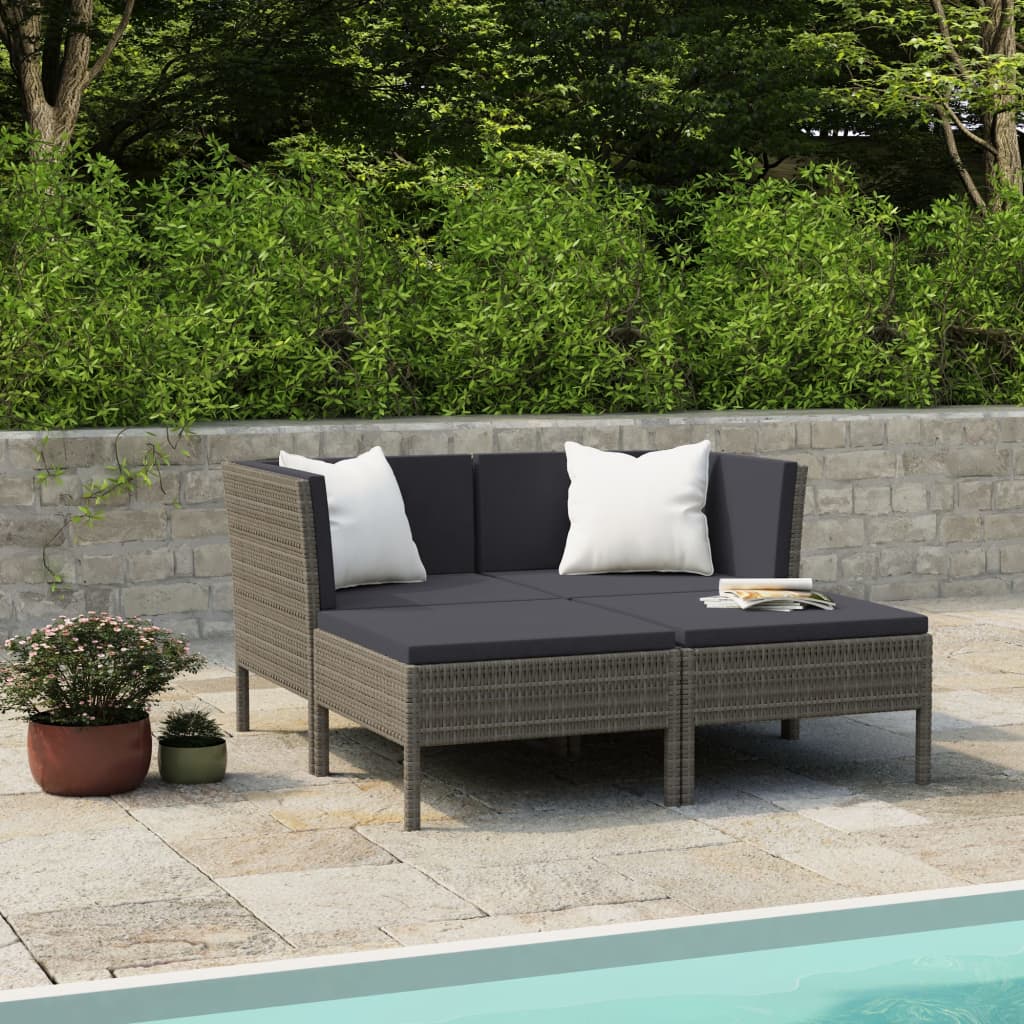 4 Piece Garden Lounge Set with Cushions Poly Rattan Grey - Newstart Furniture