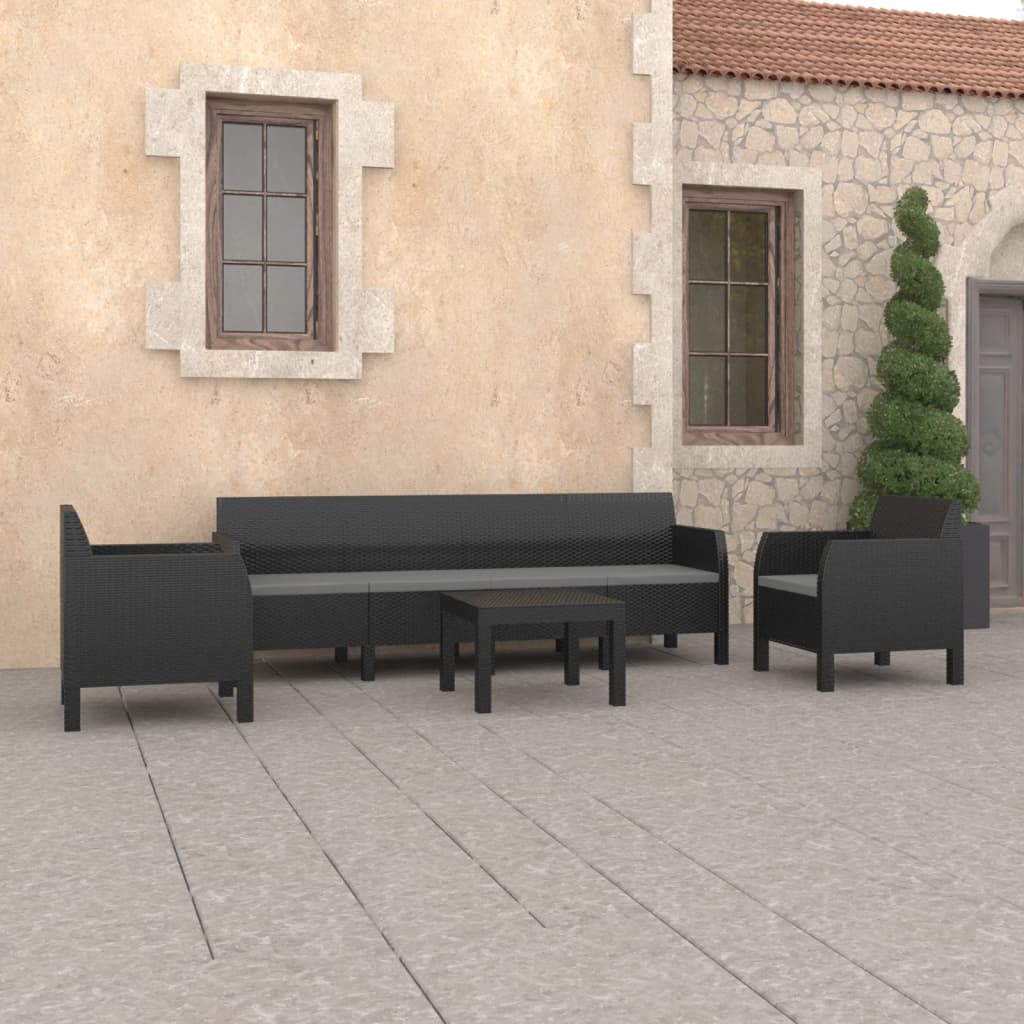 4 Piece Garden Lounge Set with Cushions PP Rattan Anthracite - Newstart Furniture
