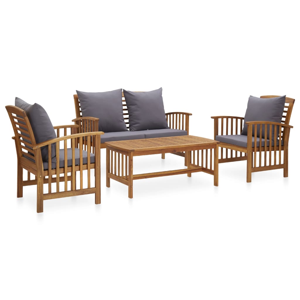 4 Piece Garden Lounge Set with Cushions Solid Acacia Wood (310258+310264) - Newstart Furniture