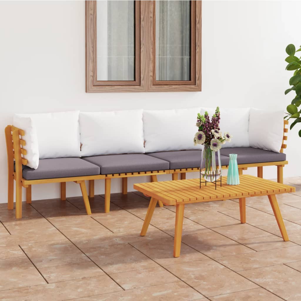 4 Piece Garden Lounge Set with Cushions Solid Acacia Wood - Newstart Furniture